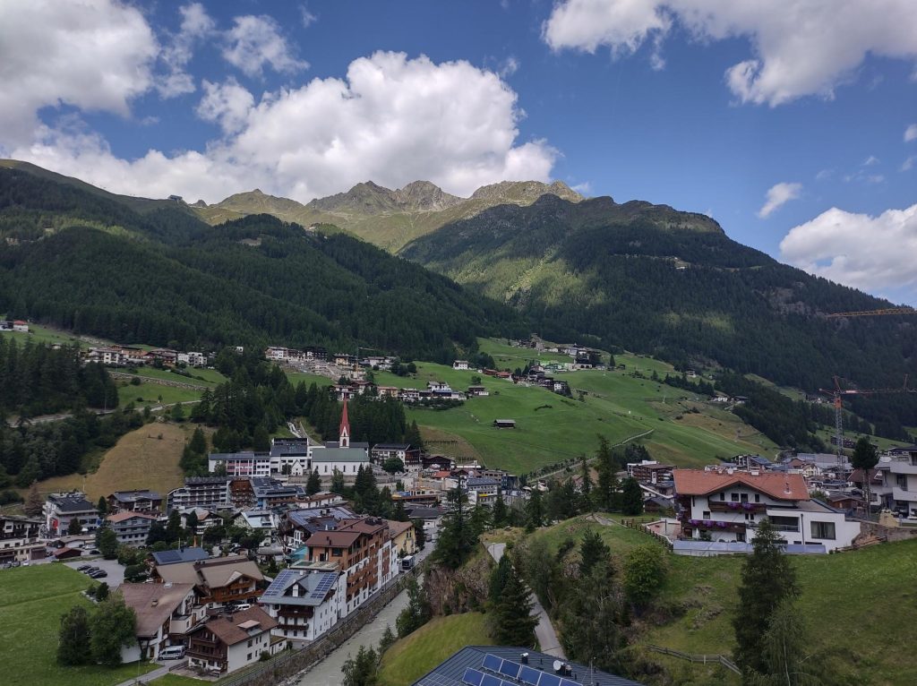 Panoramic summer view across Sölden and the surrounding mountains